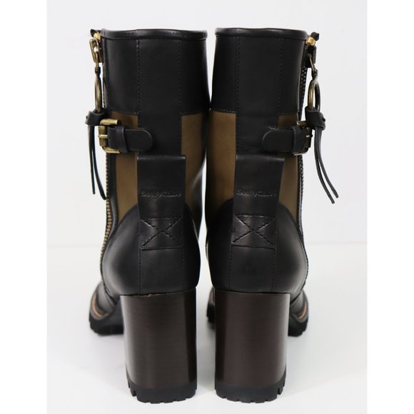 NWT See By Chloe Bryn Bootie Chunky Heel Ankle Boot Natural Calf Nero & Savana - Picture 7 of 10